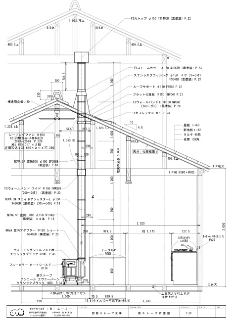 薪ストーブ断面図